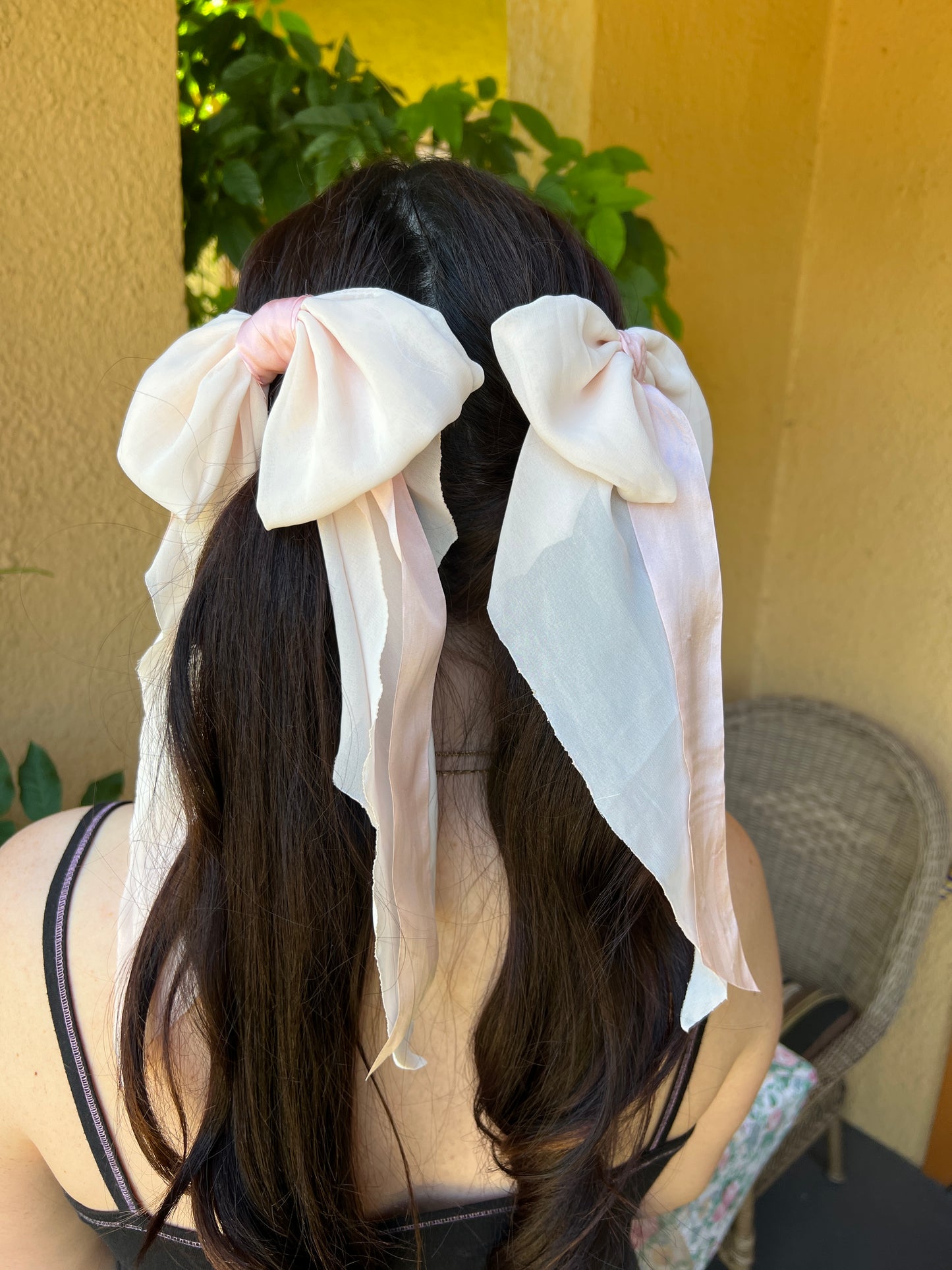 Fabric Bow Hair Clip Pink & Creme