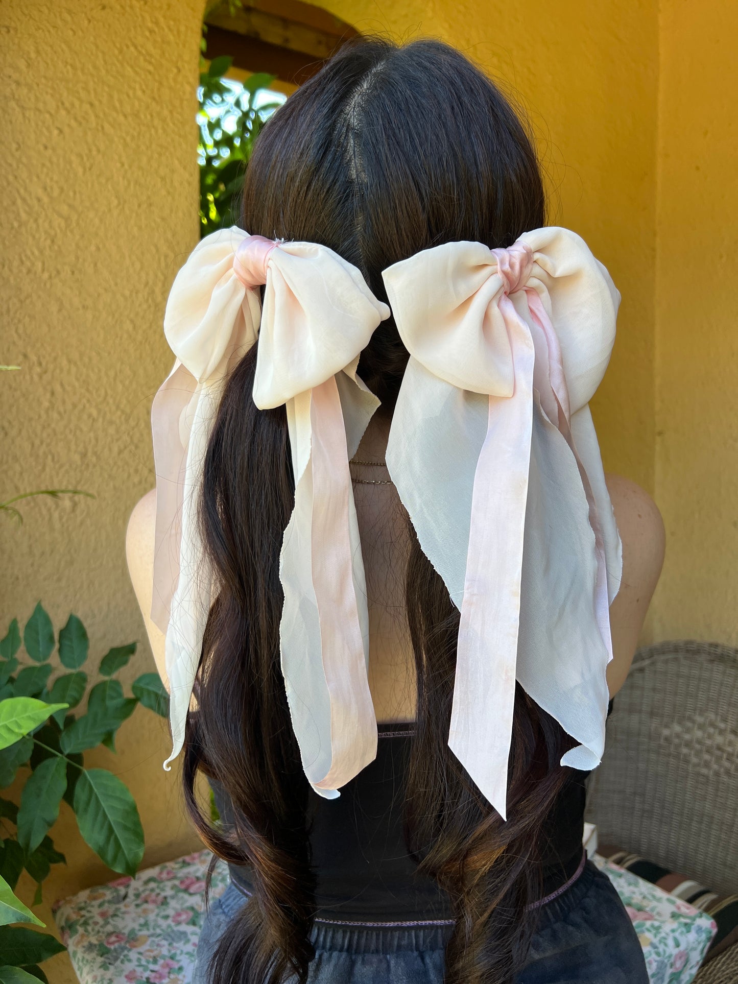 Fabric Bow Hair Clip Pink & Creme
