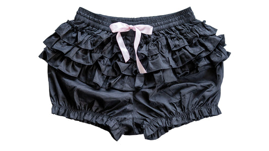 Black Cotton Ruffle Bloomer Shorts