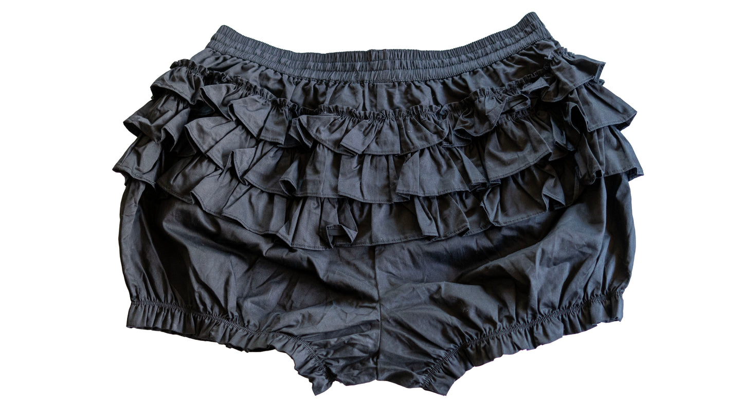 Black Cotton Ruffle Bloomer Shorts