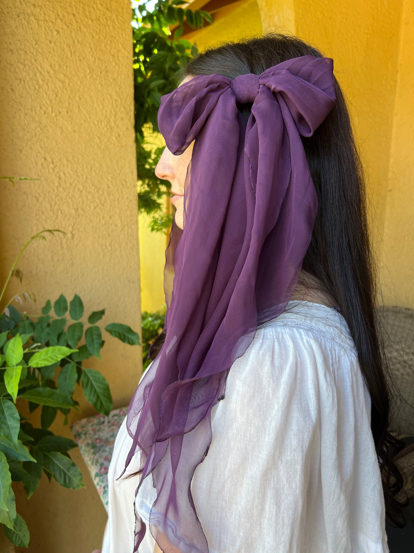 Fabric Bow Hair Clip Purple