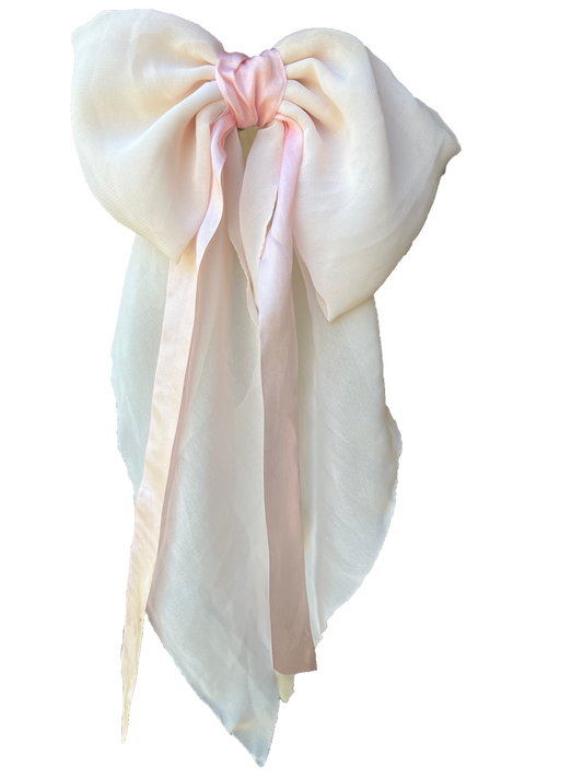 Fabric Bow Hair Clip Pink & Creme